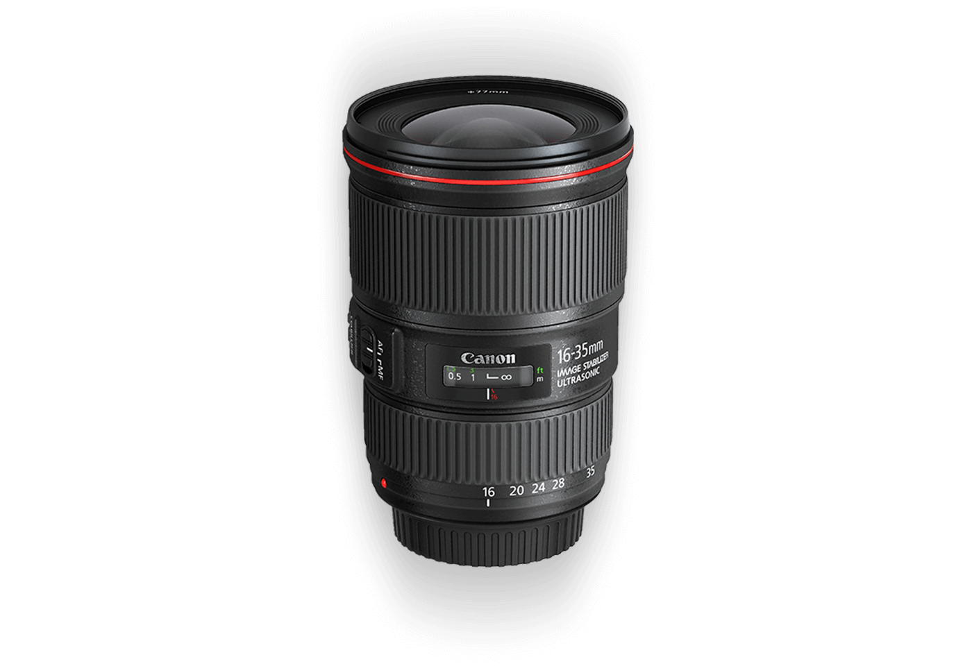 Side view of the Canon EF 16-35mm f/4L IS USM lens