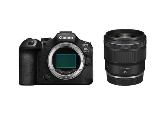 Image of EOS R6 Mark III body only camera and the RF 45mm lens